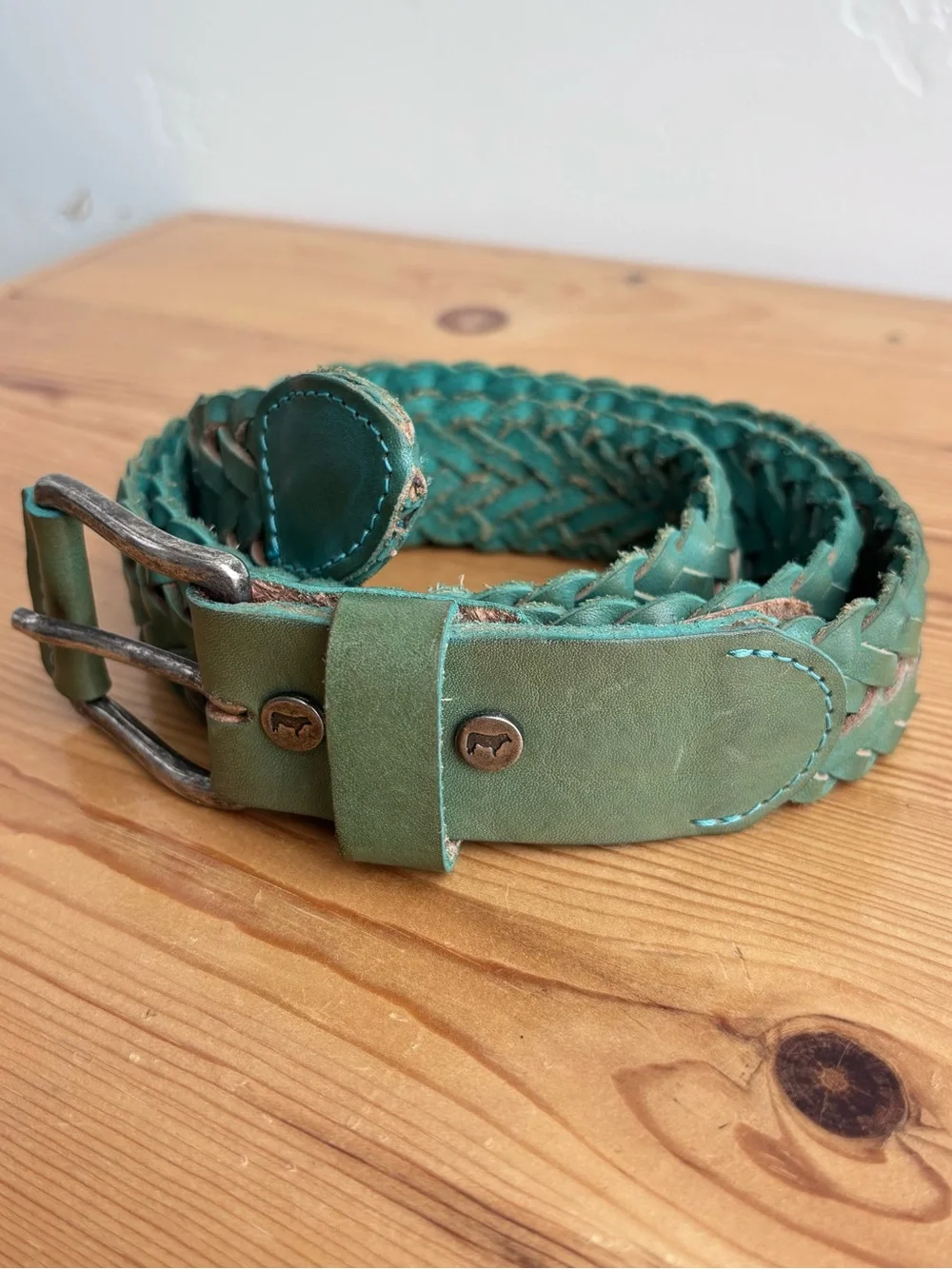 Will Leather Goods Braided teal green Belt Sz M